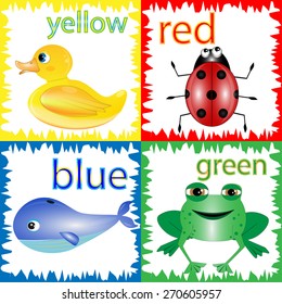 Cartoon Illustration of Primary Colors with Animals  Education Set