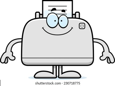 A cartoon illustration of a printer looking happy.