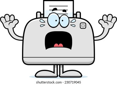 A cartoon illustration of a printer looking scared.