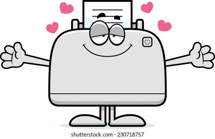 A cartoon illustration of a printer ready to give a hug.