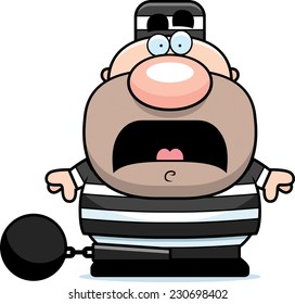 A cartoon illustration of a prisoner looking scared.