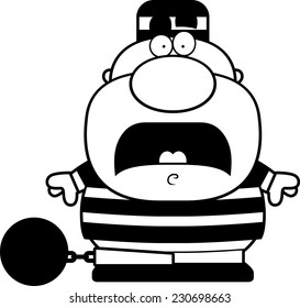A cartoon illustration of a prisoner looking scared.
