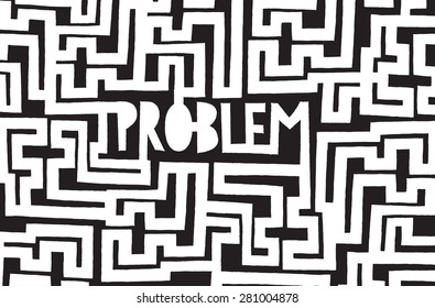 Cartoon illustration of a problem hidden in complex maze