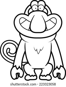 A cartoon illustration of a proboscis monkey grinning.