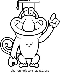 A cartoon illustration of a proboscis monkey in a professor cap.
