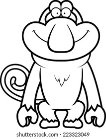 A cartoon illustration of a proboscis monkey smiling.