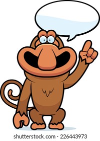 A cartoon illustration of a proboscis monkey talking.
