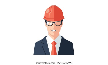 Ilustración de dibujos animados de un ingeniero profesional con un casco rojo y gafas