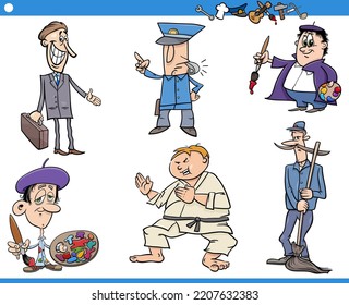 Cartoon illustration of professionalist people occupations comic characters set