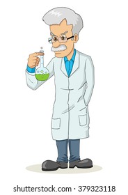 Cartoon illustration of a professor holding a lab tube