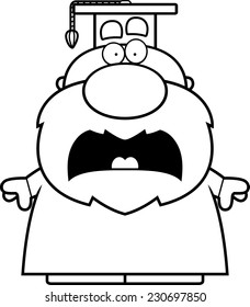 A cartoon illustration of a professor looking scared.