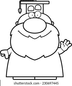 A cartoon illustration of a professor waving.