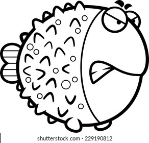 A cartoon illustration of a pufferfish with an angry expression.