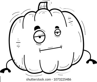 A cartoon illustration of a pumpkin with a bored expression.