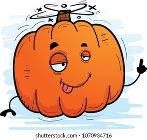 A cartoon illustration of a pumpkin looking drunk.