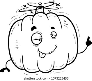 A cartoon illustration of a pumpkin looking drunk.