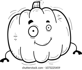 A cartoon illustration of a pumpkin smiling.