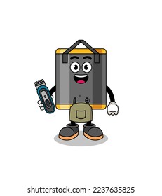 Cartoon Illustration of punching bag as a barber man , character design