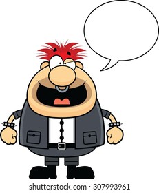 Cartoon illustration of a punk man talking with a speech bubble. 
