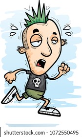 A cartoon illustration of a punk running and looking exhausted.