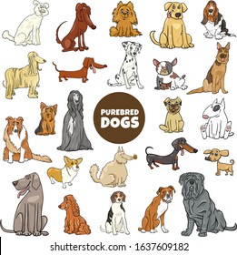 Cartoon Illustration of Purebred Dogs Animal Characters Large Set