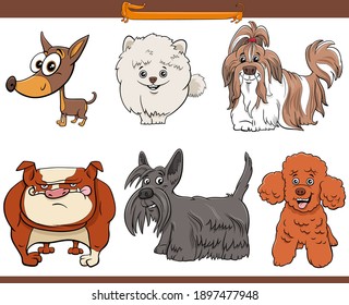 Cartoon illustration of purebred dogs comic characters set