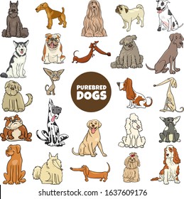 Cartoon Illustration of Purebred Dogs and Puppies Pet Animal Characters Large Set