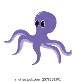 Cartoon illustration of a purple octopus swimming underwater, showcasing its tentacles and big eyes