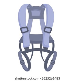 Ilustração em desenhos animados de um cinto de segurança roxo para proteção contra quedas na indústria da construção, apresentando design ajustável e seguro
