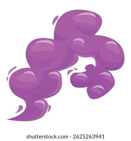 Cartoon illustration of a purple steam cloud, floating and forming funny shapes
