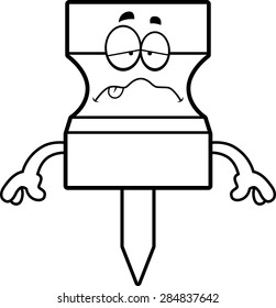 A cartoon illustration of a pushpin looking sick.
