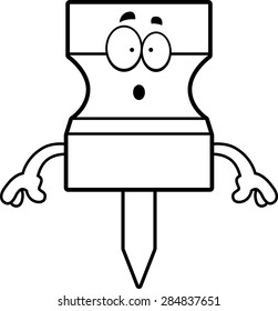A cartoon illustration of a pushpin looking surprised.