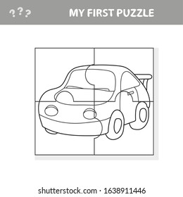 Cartoon Illustration Of Puzzle Game For Preschool Children With Car - My First Puzzle And Coloring Book