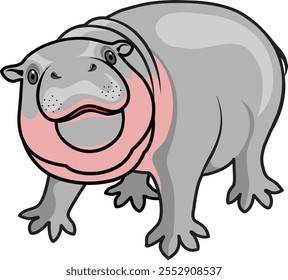 Ilustração de Desenho Animado de um Pigmeu Hippopotamus sobre fundo branco. Uma ilustração encantadora de desenho animado de um hipopótamo pigmeu, com formas arredondadas e tons suaves de rosa. Perfeito para o projeto animal-tema.