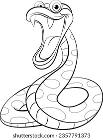 A cartoon illustration of a python polka dot snake with its mouth open, ready to bite with sharp teeth
