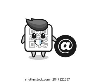 Ilustración del código qr parado al lado del símbolo At, diseño lindo