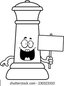 A cartoon illustration of a queen chess piece holding a sign.
