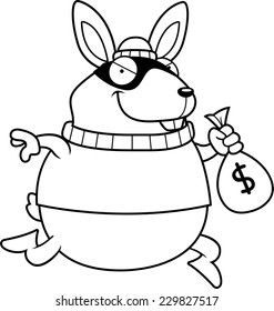 A cartoon illustration of a rabbit burglar stealing money.