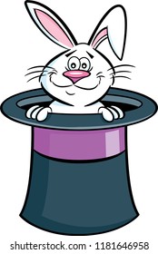 Cartoon illustration of a rabbit coming out of a top hat.