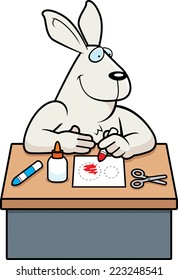 A cartoon illustration of a rabbit doing arts and crafts.