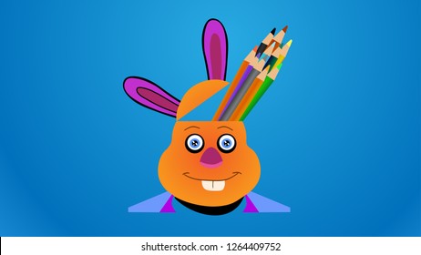 Cartoon illustration of a rabbit filled with color pencils