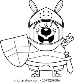 A cartoon illustration of a rabbit knight with an idea.