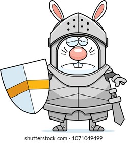 A cartoon illustration of a rabbit knight looking sad.