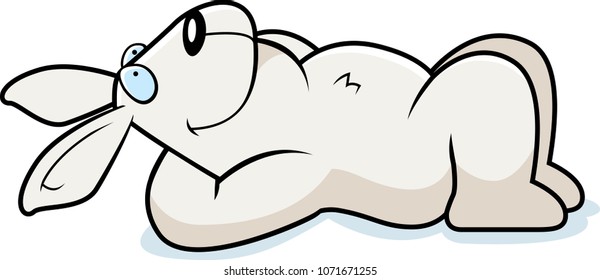 A cartoon illustration of a rabbit laying down and resting.