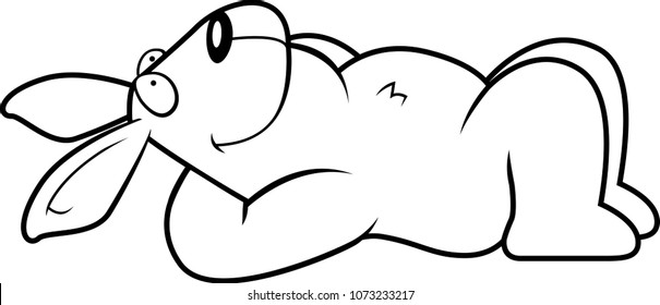 A cartoon illustration of a rabbit laying down and resting.