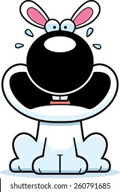 A cartoon illustration of a rabbit looking scared.