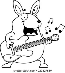 A cartoon illustration of a rabbit playing an electric guitar.