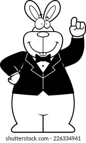 A cartoon illustration of a rabbit in a tuxedo.