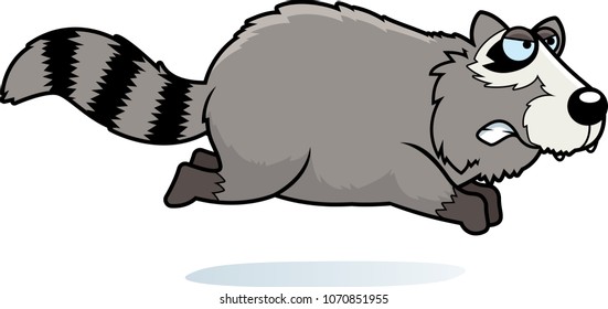A cartoon illustration of a raccoon angry and running.