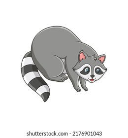 cartoon illustration The raccoon is gathering leaves from a big tree to make a nest for it to live in